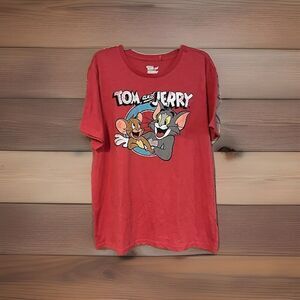Tom & Jerry T-Shirt 2XL Red Distressed Graphic Short Sleeve Crew Neck Cartoon